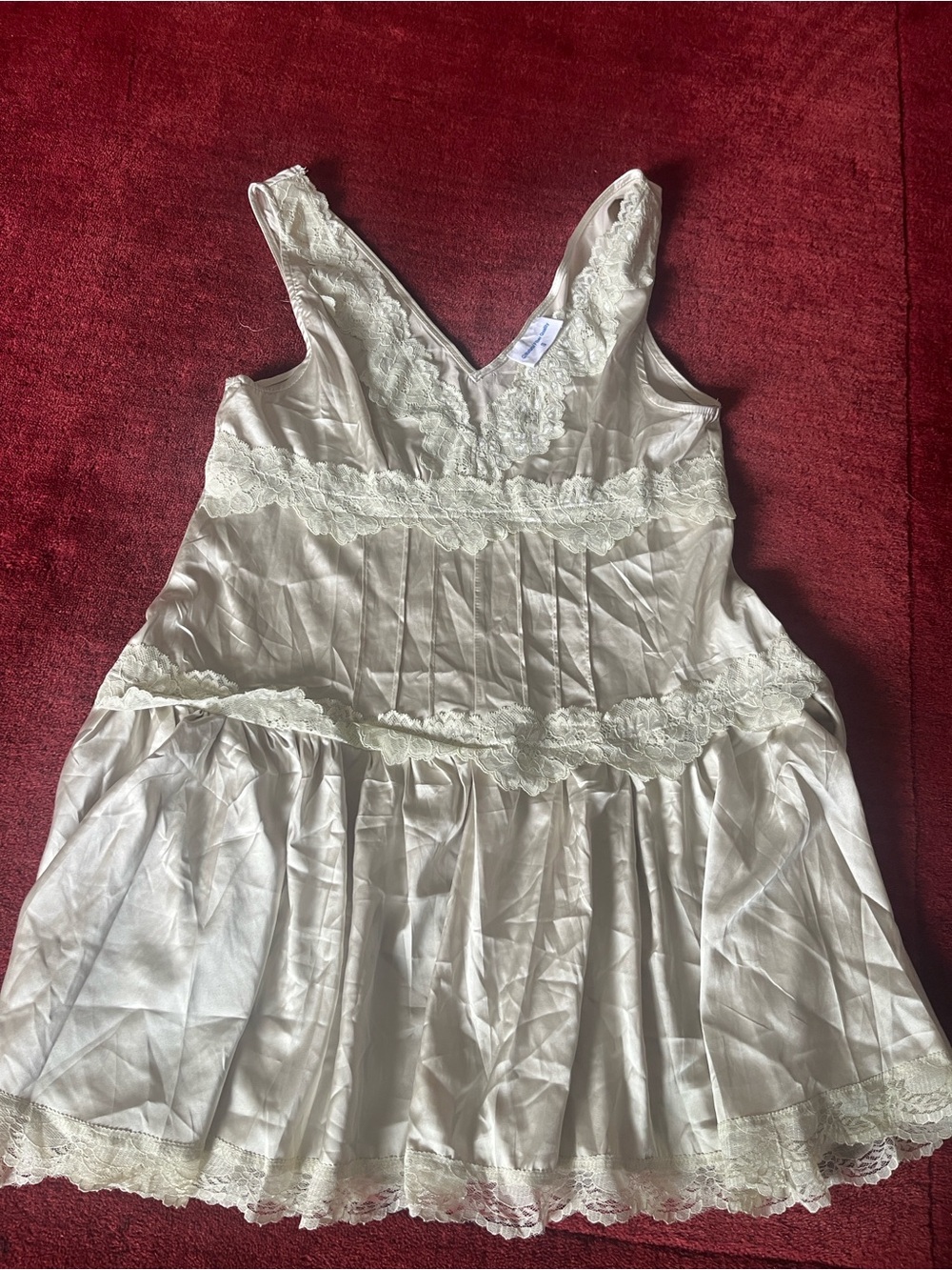 Natural Fiber Quality Mini Slip With Lace Dress Baby Green Y2K Vintage - Picture 4 of 10